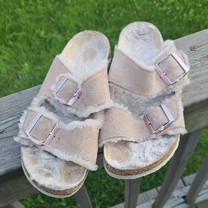 Birkenstock Arizona Shearling Sandals Suede Taupe 41